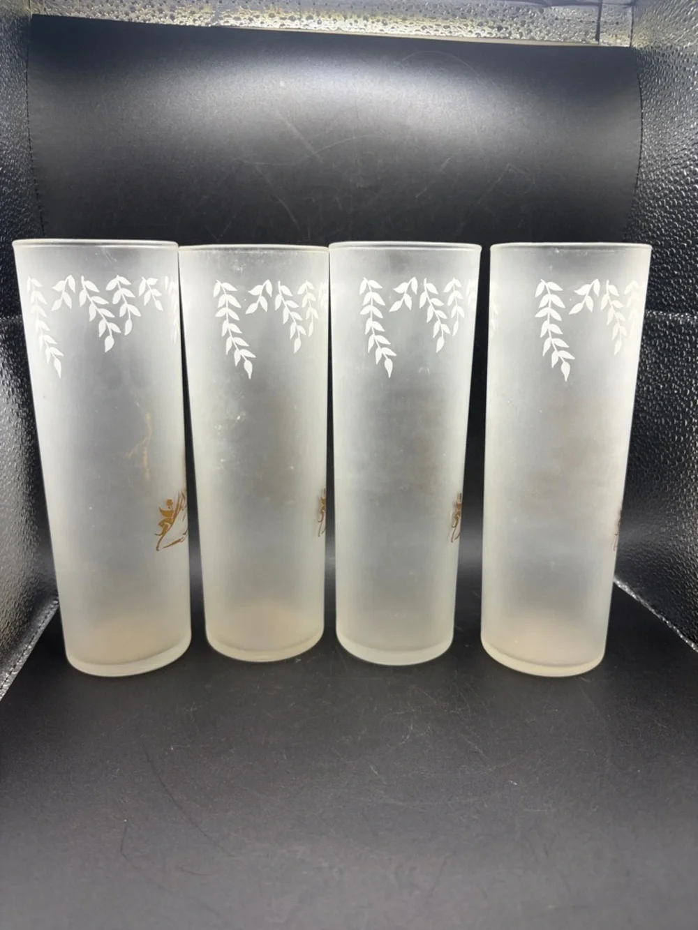 4 Vintage Libbey Fairy Pixie Nymph Frosted Highball Cocktail Glasses Barware
